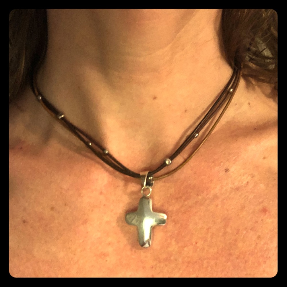 Silpada leather strand/silver bead necklace